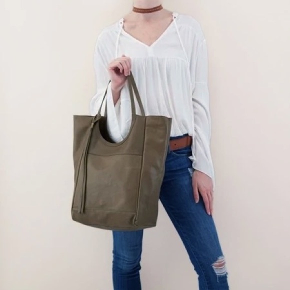 SOLD-HOBO Slouchy Olive Green Leather Hobo Large Shoulder Bag - Picture 2 of 9